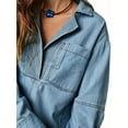 thumbnail image 3 of Women'S Denim Pullover Casual Button V Neck Blouse Loose Fit Long Sleeve Jean Jacket with Pocket Blue S, 3 of 6