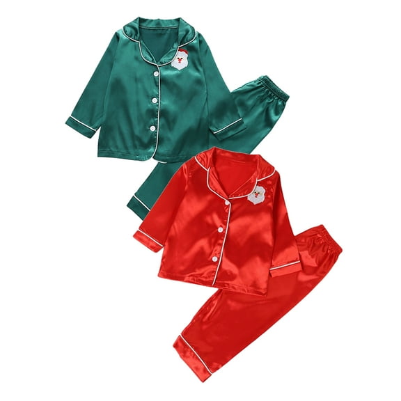 SYNPOS Kids Girl Boy Pajamas Outfits Long Sleeve Santa Claus Button-Down Sleepwear Set Loungewear 2-10 Y