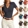 thumbnail image 6 of Womens Short Sleeve Work Shirts Summer V Neck Business Casual Polo Tops Basic Office Blouses Dark Purple Size S, 6 of 8