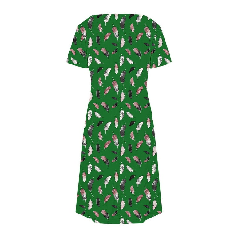 green emerald velvet dress Feather Print 1/2 Sleeve Wrap Midi Dress