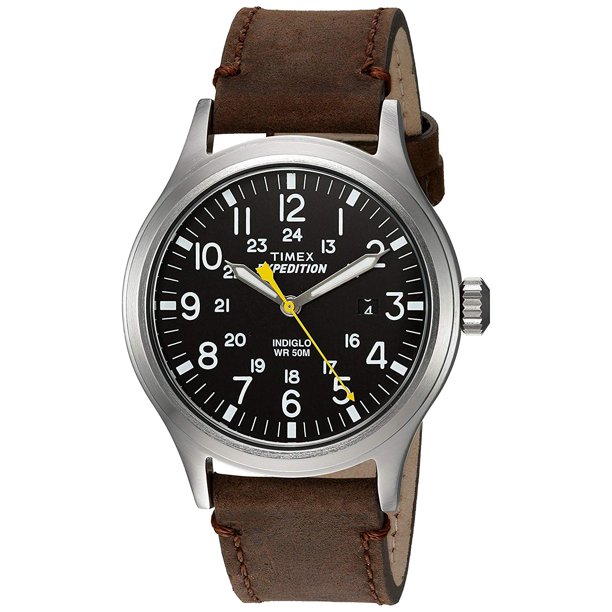 Timex Men's Twc004500 Expedition Scout Brown Leather Wrist Watch - Walmart .com
