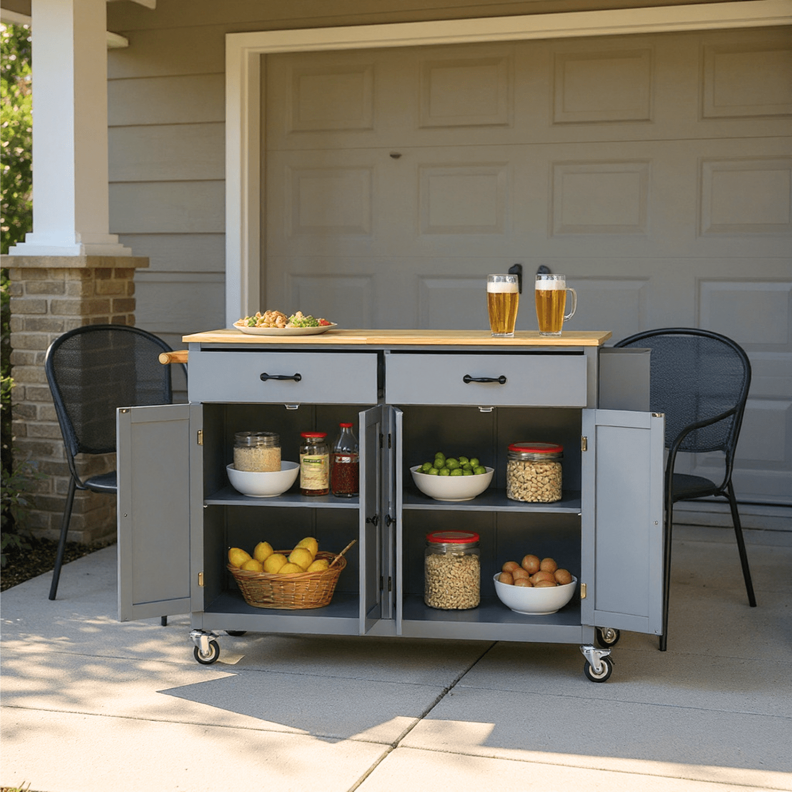 Homy Casa Kitchen Serving Cart with Storage, Large Drawer, Wood Top & Wheels, Mobile Kitchen Island
