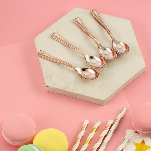 Balsa Circle 24 Pieces 4" Rose Gold Disposable Plastic Dessert Spoons Party Tableware