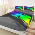 thumbnail image 3 of Homewish Graffiti Splash 3pcs Twin Sheet Sets For Adults Female Men,Abstract Geometric Stripes Twin Fitted Sheet,Black Green Blue Breathable Flat Sheet,Ultra Soft Home Decor, 3 of 7