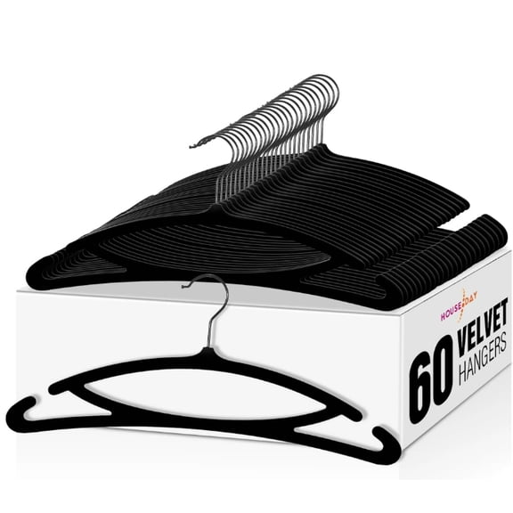 Velvet Hangers 60 Pack, Luxury Felt Hangers Non Slip Clothes Hangers, No Shoulder Bump Focked Hanger,Black