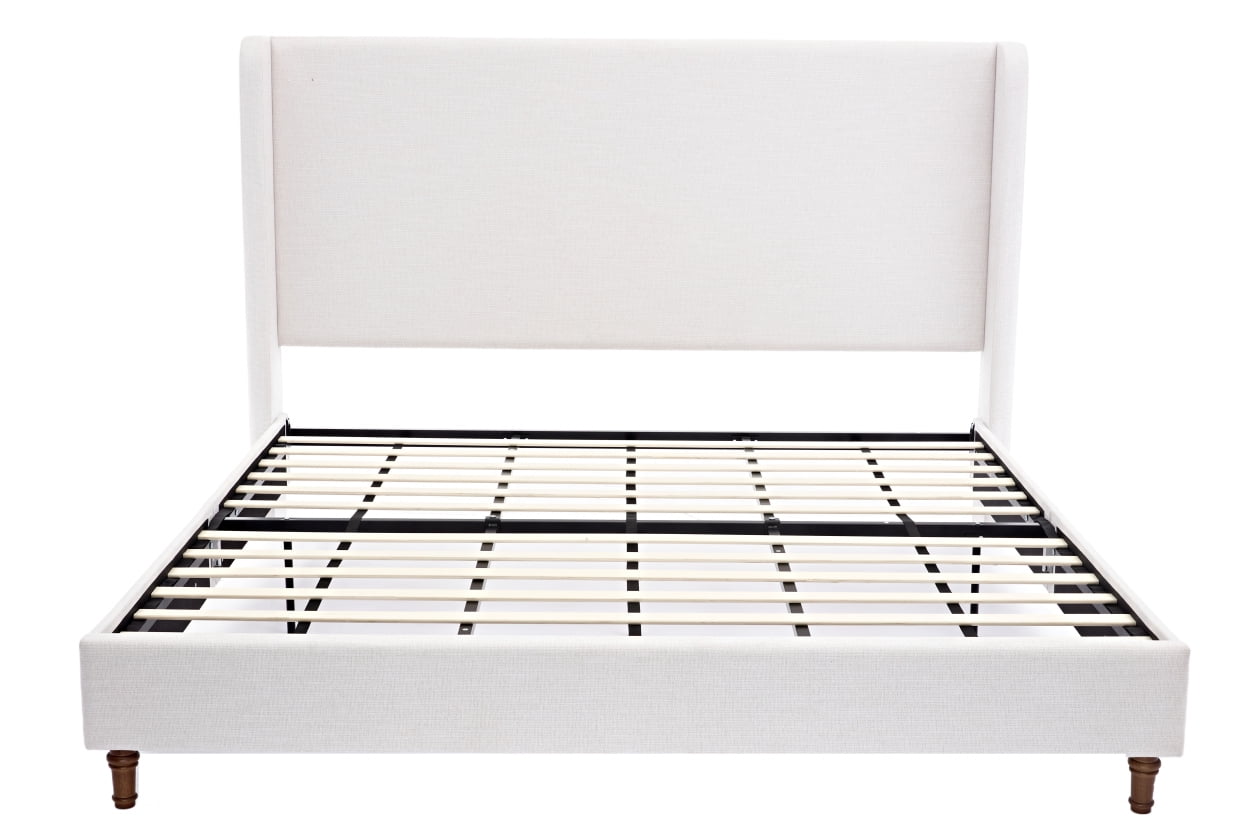 King Bed Frame Upholstered Bed with Tall Headboard, Chenille Platform Bed King Size, No Box Spring Needed, Easy Assembly, Ivory