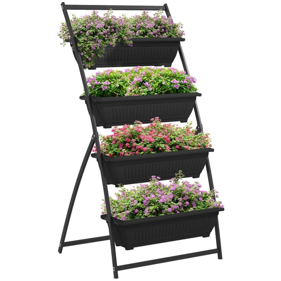 Garden Pots Outsunny Raised Garden Bed, 4 Tier Vertical Garden Planter Set, 4 Outdoor Planter Boxes with Stand, Self Draining Design Elevated Garden for Vegetable, Flowers & Herbs, Black,Planters For