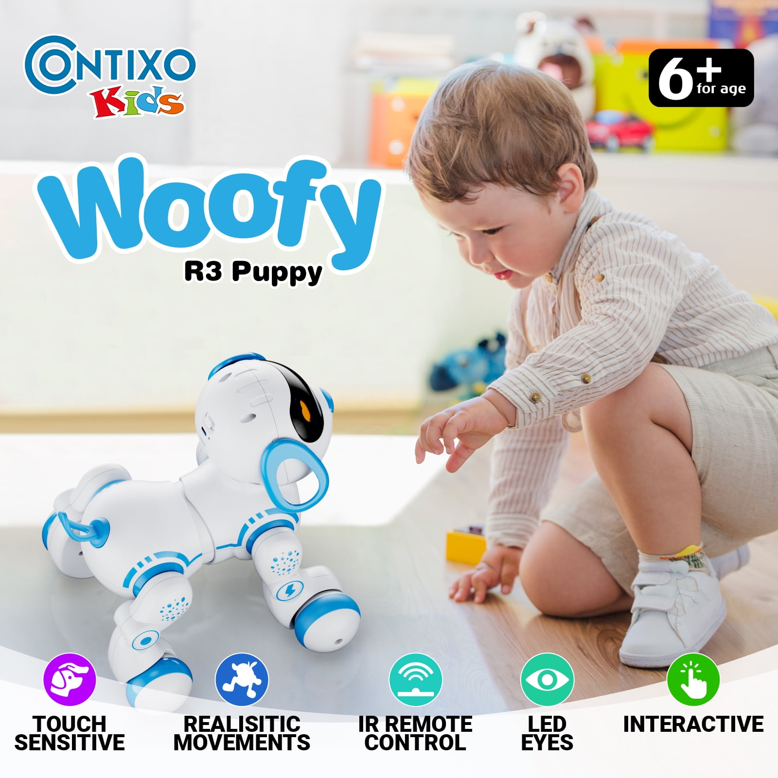 Contixo R3 Electronic Robot Dog, Interactive Smart Puppy Robot Toys, Kids Toys with Lights & Sounds, Blue