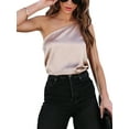 thumbnail image 5 of Arvbitana Women Satin Camisole Sleeveless One Shoulder Solid Color Blouses Summer Casual Loose Backless Tank Tops for Streetwear Clubwear, 5 of 8