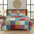 thumbnail image 6 of Cozy Line Bright Bold Multi Color Boho Floral Patchwork 3 Piece Cotton Quilt Bedding Set, 6 of 7