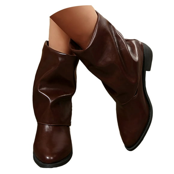 Mepaouo Women's Fold over Slouchy Boots Western Cowboy Mid Calf Booties Cowgirl Pull on Dress Shoes