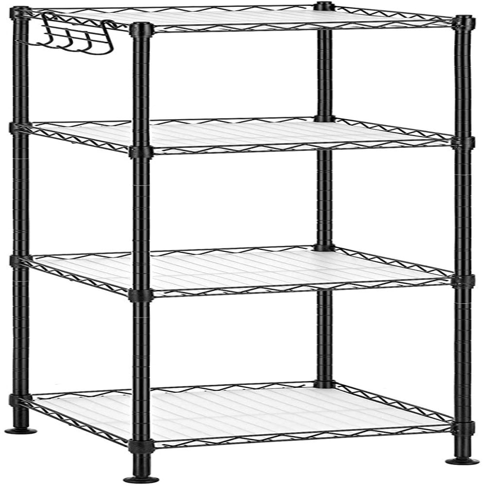 4-Tier Wire Shelving Unit with 4 PP Sheets SONGMICS Bathroom Shelf Black LGR104B01 30 x 30 x 102 cm for Small Space Total Load Capacity 80 kg Removable Hooks Metal Storage Rack 