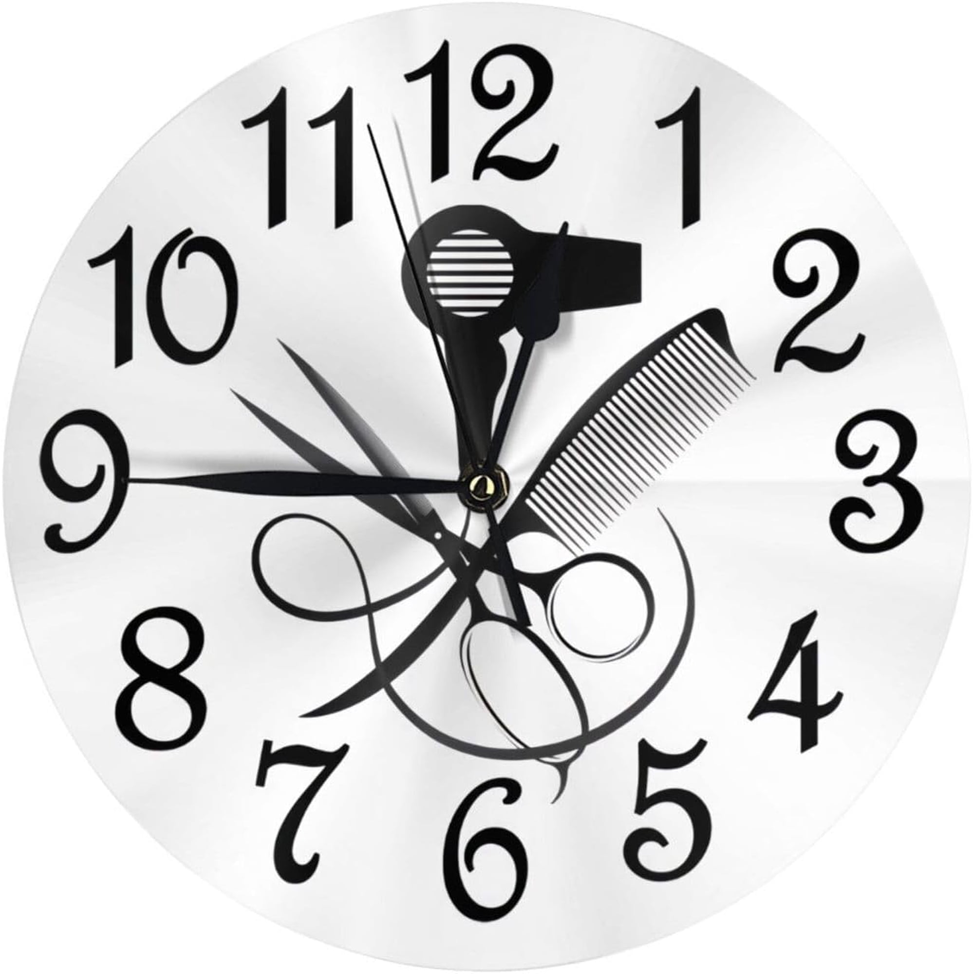 Round Wall Clock Non-Ticking Silent Battery Operated Clock 10 Inch, Modern Hair Salon Home Decor for Living Room, Kitchen, Bedroom, and Office, White