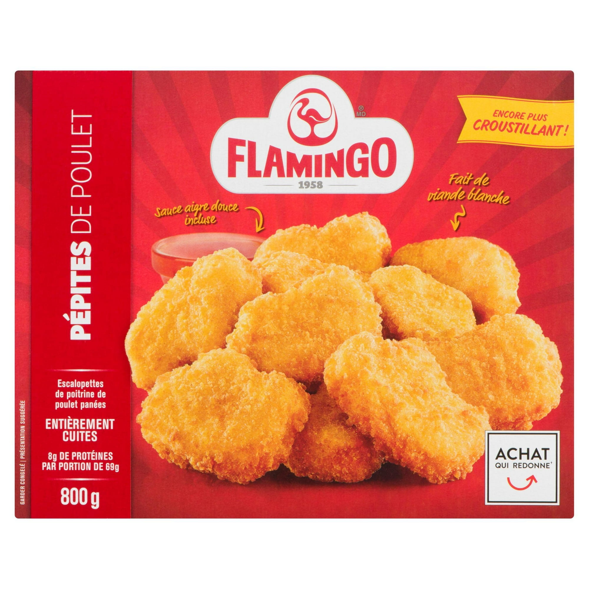 Flamingo pépites panées de poulet avec sauce aigre-douce entièrement cuites