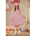 thumbnail image 6 of Oudiya Girls Long Sleeve Party Dress Formal Fall Winter Holiday Midi Flowy Swing Dress with Belt for Kids 5-13Y, 6 of 8
