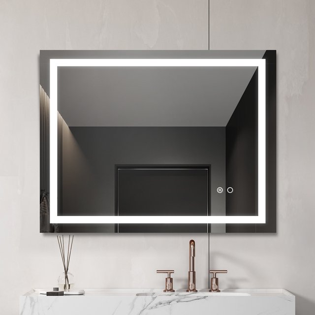 YYAO Led Bathroom Mirror with Lighted Vanity Mirror, Wall-Mounted Anti-Fog Dimmable Mirror