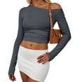 thumbnail image 4 of GEWSEY Womens Off The Shoulder Tops Long Sleeve Going Out Basic Shirts Cute Y2K Fall Trendy Fashion 2025 (Grey, M), 4 of 7