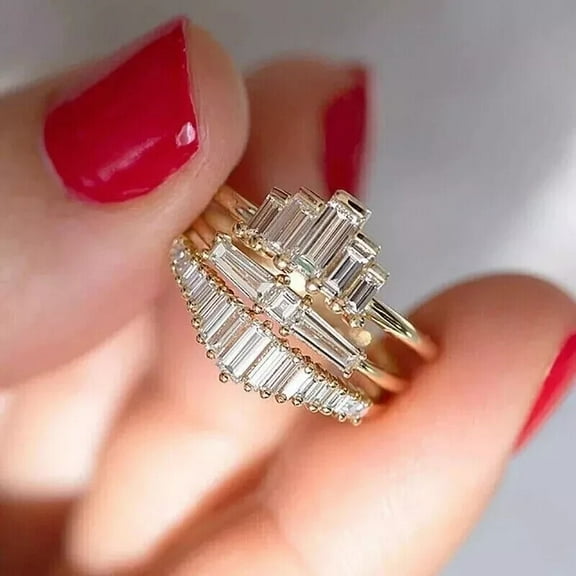 OM Jewels 2.70Ct Round Cut Cubic Zirconia 14K White Gold Plated Cluster Wide Wedding Band Ring