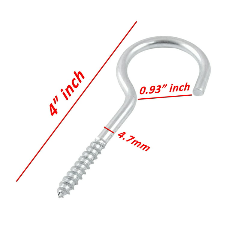 Wideskall 4 inch inch Zinc Plated Steel Metal Round End Screw Hooks for Hanging (Pack of 6)