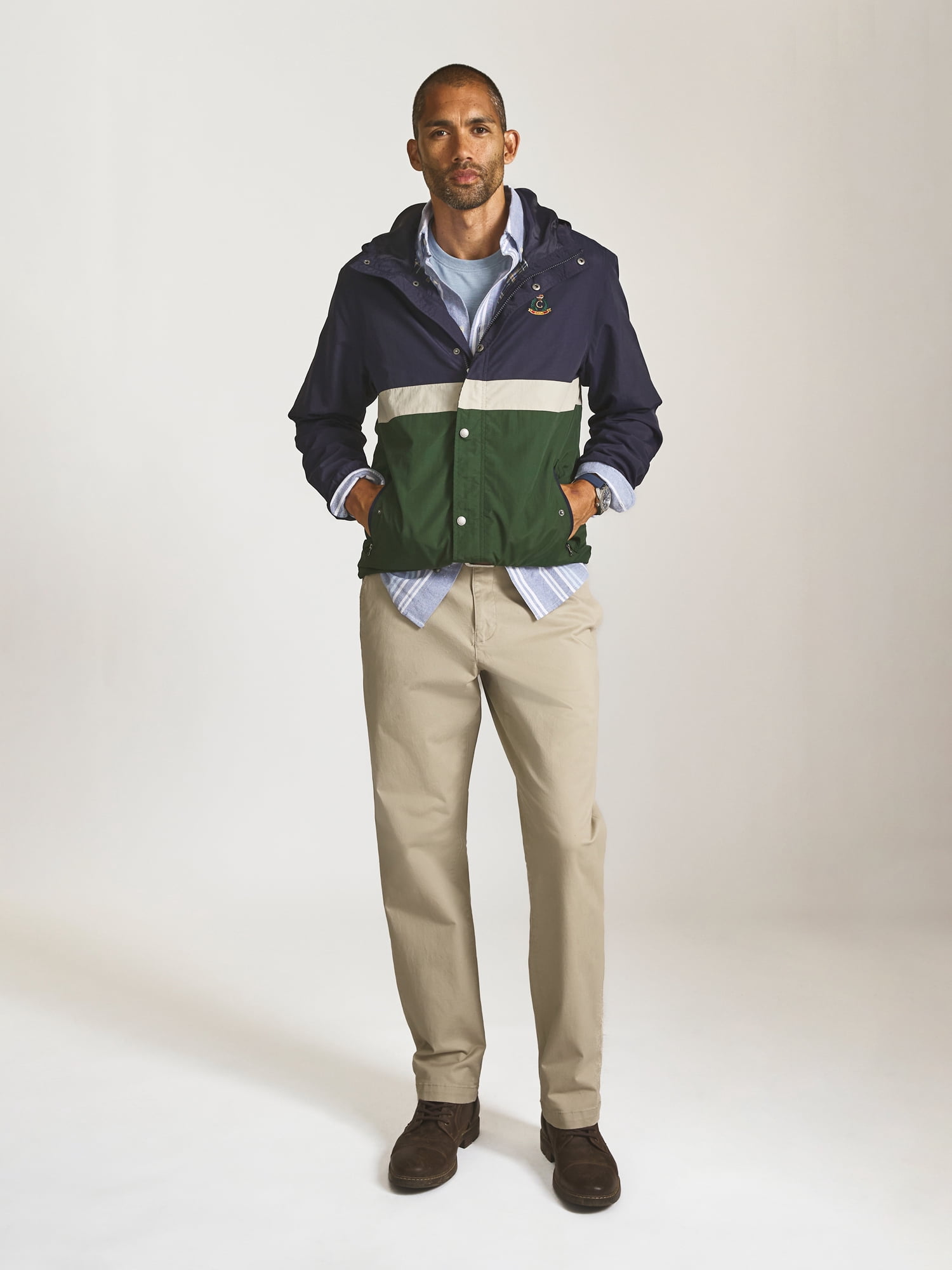 Chaps Men’s and Big Men’s Heritage Colorblocked Hooded Rain Jacket, Sizes S–2XL