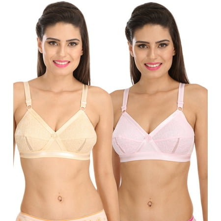 

Ossirrio Women s Delicate Everyday Plus Size Cotton Bra Full Coverage Non Wired Non Padded Bra Skin Pink