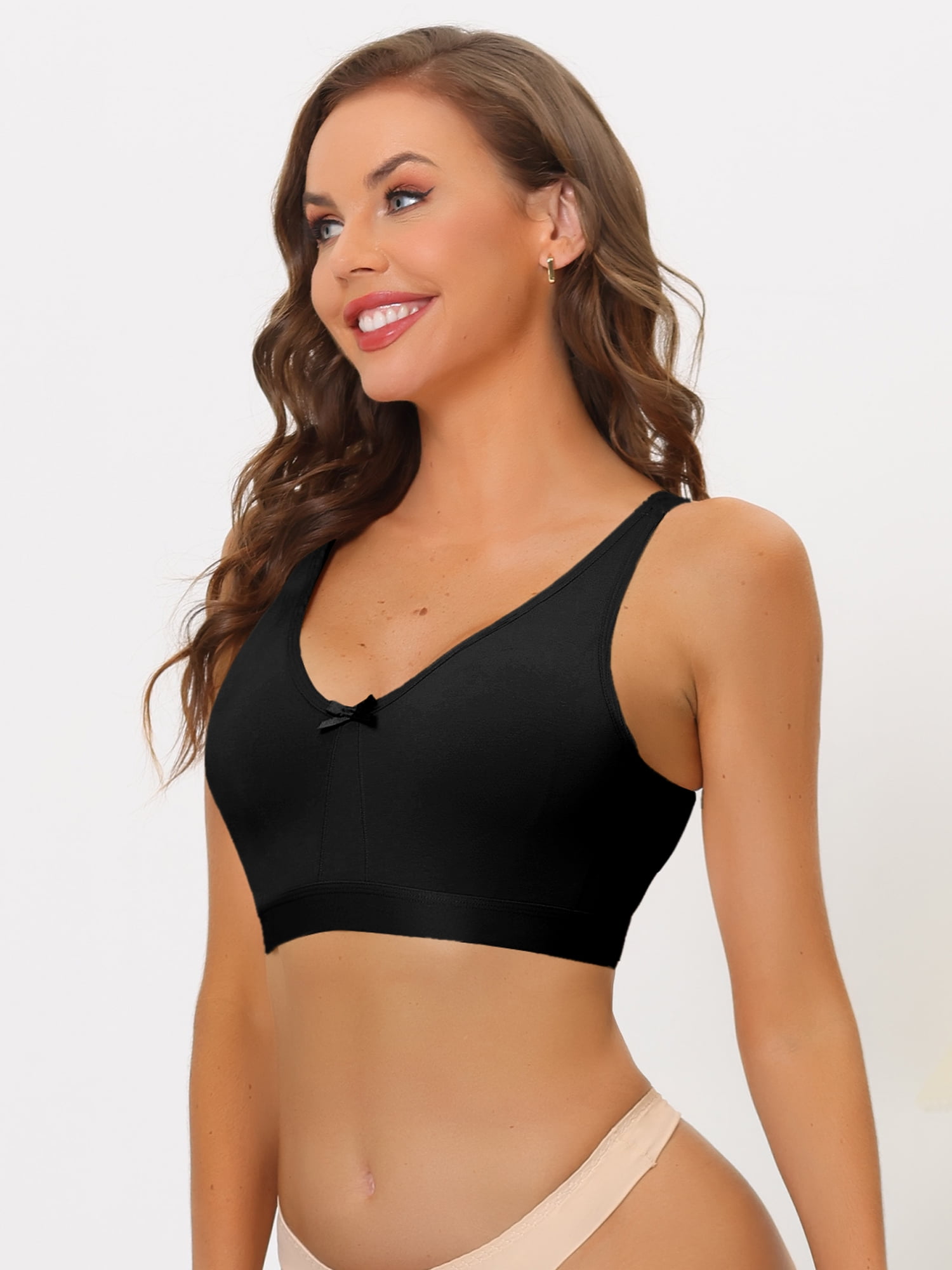 Unique Bargains Women's Wirefree Padded Bra Straps Full Coverage Bralettes 38D Black