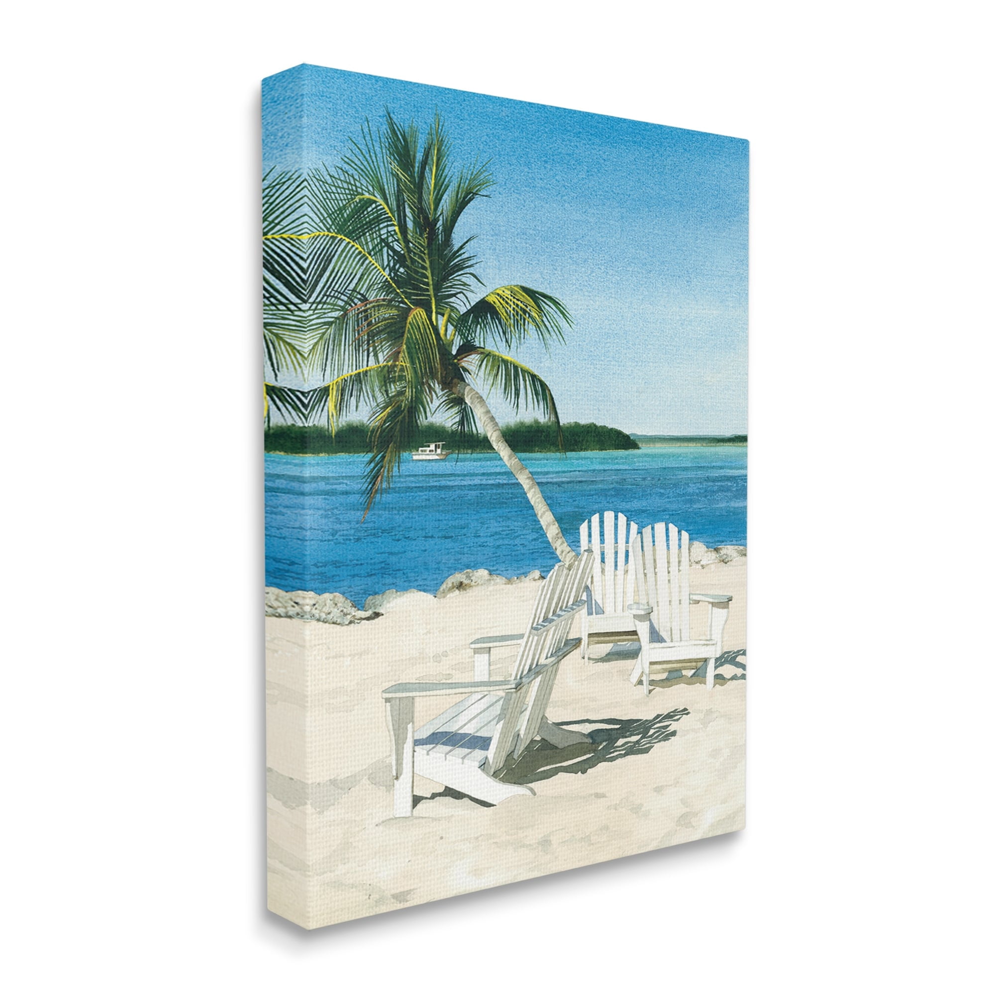 Stupell Industries Palm Tree Beach Furniture Tropical Island Ocean Viewpoint ,16 x 20, Design by Linda Roberts