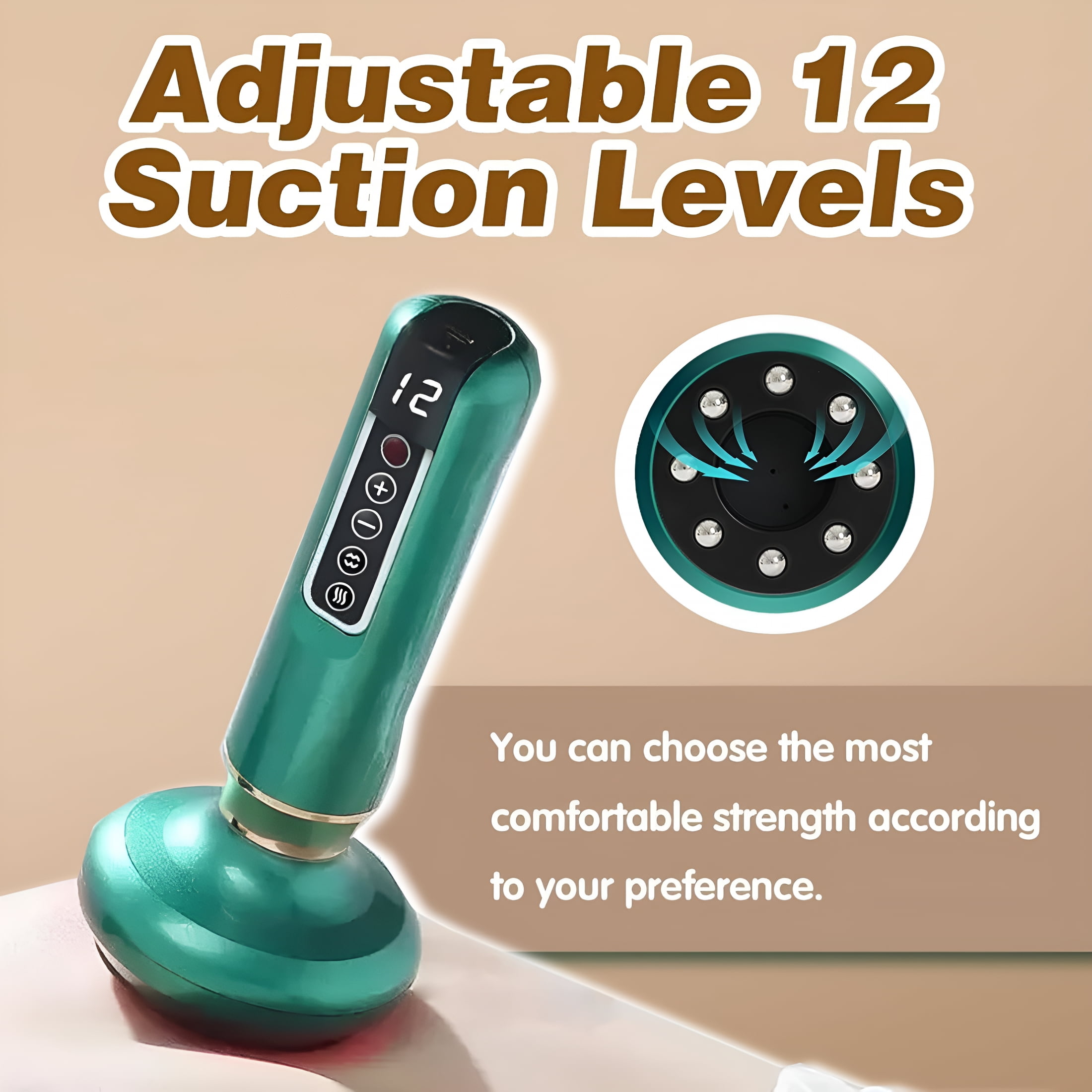 XIRQI Anti Cellulite Massage Tool,Anti Cellulite Massager with 12 Suction Modes,Electric Vacuum Massager-Massage Your Abdomen,Thighs,Buttocks,and Neck at Home (Green)