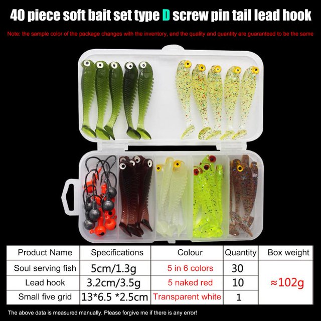 Pesca 40 Uds. Kit de señuelos de pesca suaves cebo de anzuelo con cabeza de plantilla con caja de aparejos (estilo C)