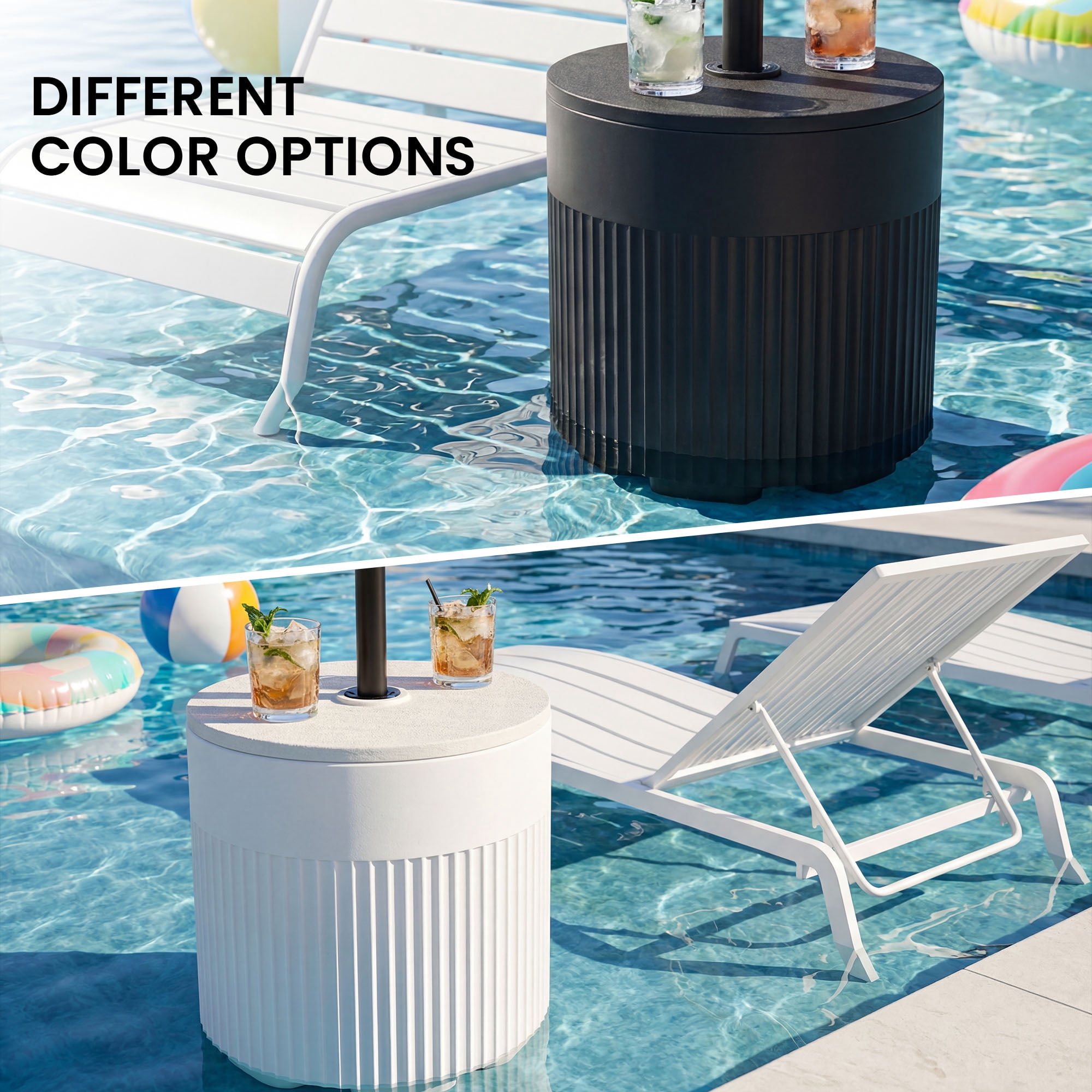 VENTOPYR 14.6" Umbrella Side Table with Water Bag, Weighted Patio Stand for 1.5"-1.9" Poles, Holds 66 lbs – Portable for Outdoor, Black