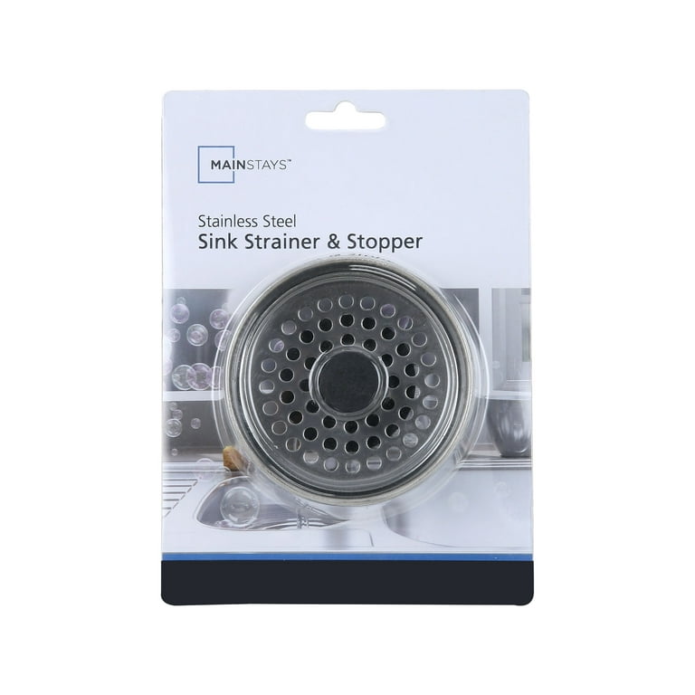 Mainstays Silver Stainless Steel Kitchen Sink Strainer and Drain Catcher  with Rubber Stopper 