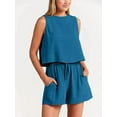 thumbnail image 2 of Women's Summer 2 Piece Outfits Shorts Sets Sleeveless Round Neck Crop Top Tank and Drawstring Shorts with Pockets, 2 of 4