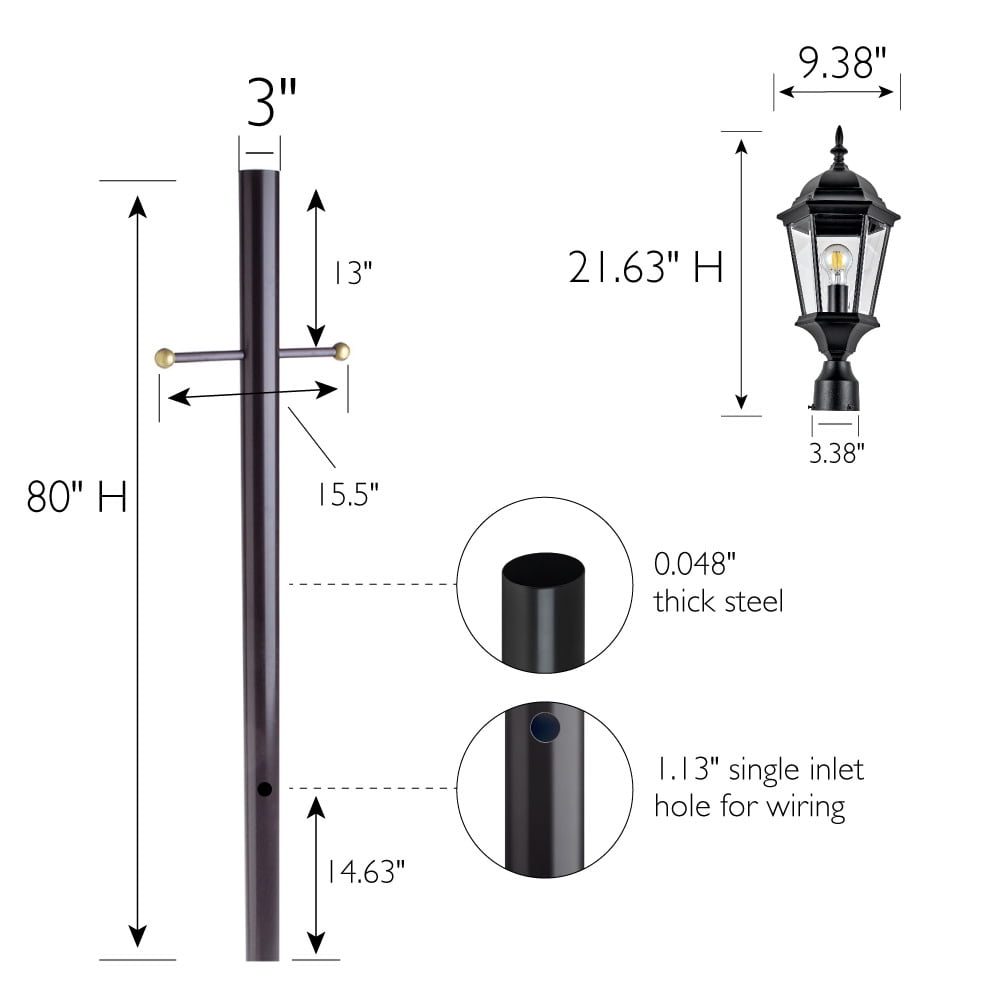 Oak Creek Outdoor Light and Lamp Post Bundle – Plastic Cross Arm and Outlet – Traditional Clear Glass –  for Driveways, Yards, Patios and Porches, Textured Black – Design House, 589853