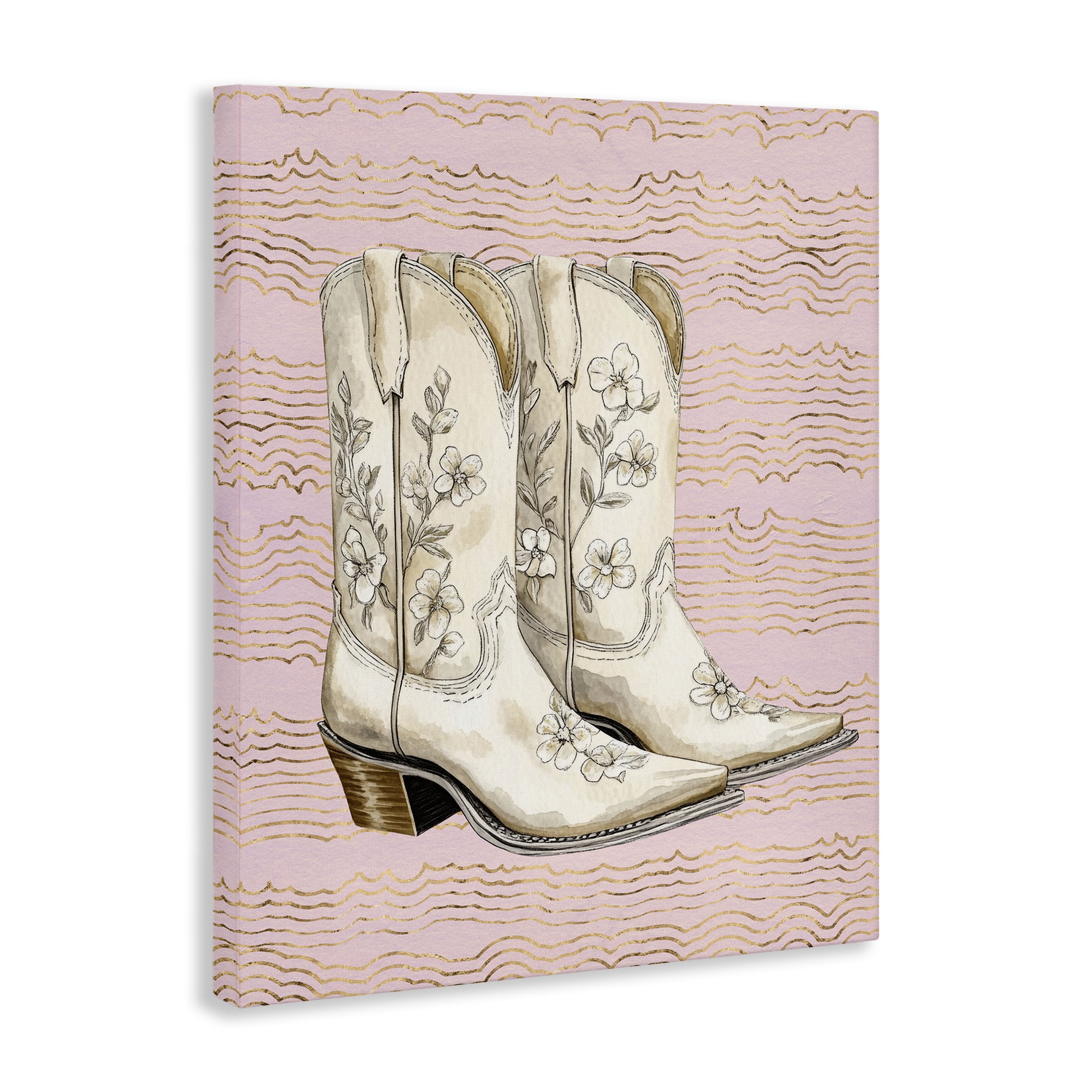 Stupell Industries Cowgirl Boots in White Plants & Flowers Painting Wrapped Canvas Art Print Wall Art, 30 x 40