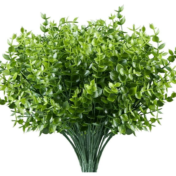 Sinhoon 6PCS Artificial Flowers, Fake Artificial Greenery UV Resistant No Fade Faux Plastic Plants for Wedding Indoor Outdoor Home Garden Office Table Vase (Green)