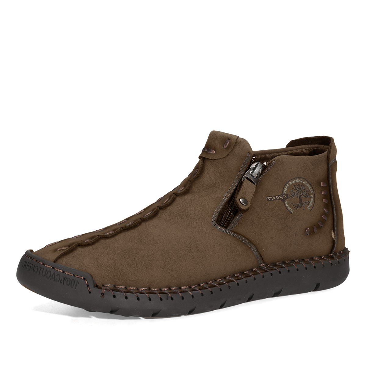 Men's Slip-On Loafers Driving Shoes with Handmade Stitching, Warm Winter Faux Fur Lined Leather Ankle Chukka Boots, Size: One size, Beige