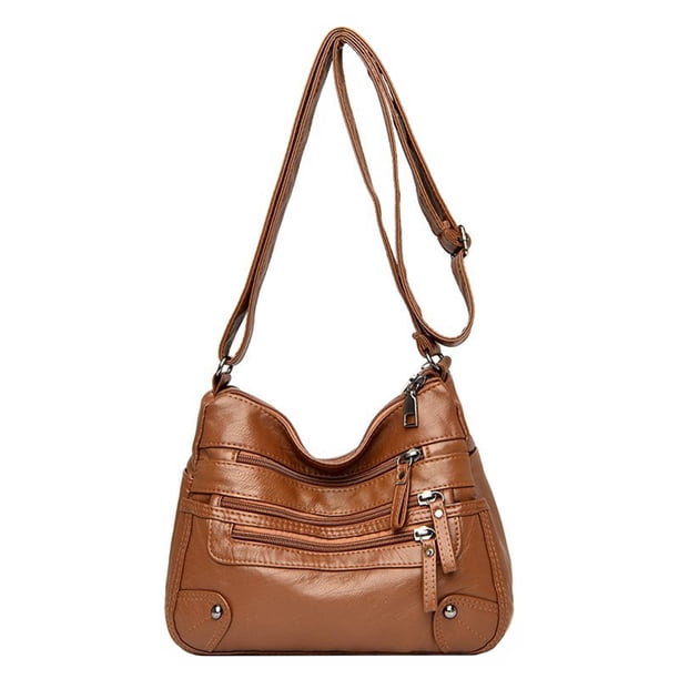 Bolsa de mensajero de cuero de PU retro de gran capacidad para damas con cremallera de múltiples capas Ndcxsfigh Para Estrenar