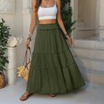 thumbnail image 3 of Tiered Maxi Skirt with Pockets, Boho Ruffle Layered High Waisted Long Skirt, Casual Flowy Smocked Paperbag Waist Slacks, 3 of 5