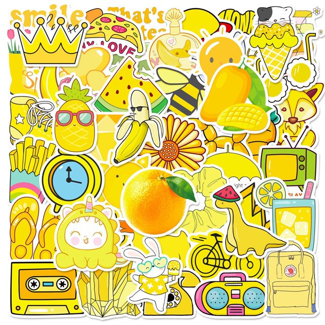 Paquete de pegatinas amarillas con dibujos animados bonitos, 50 unidades, impermeables