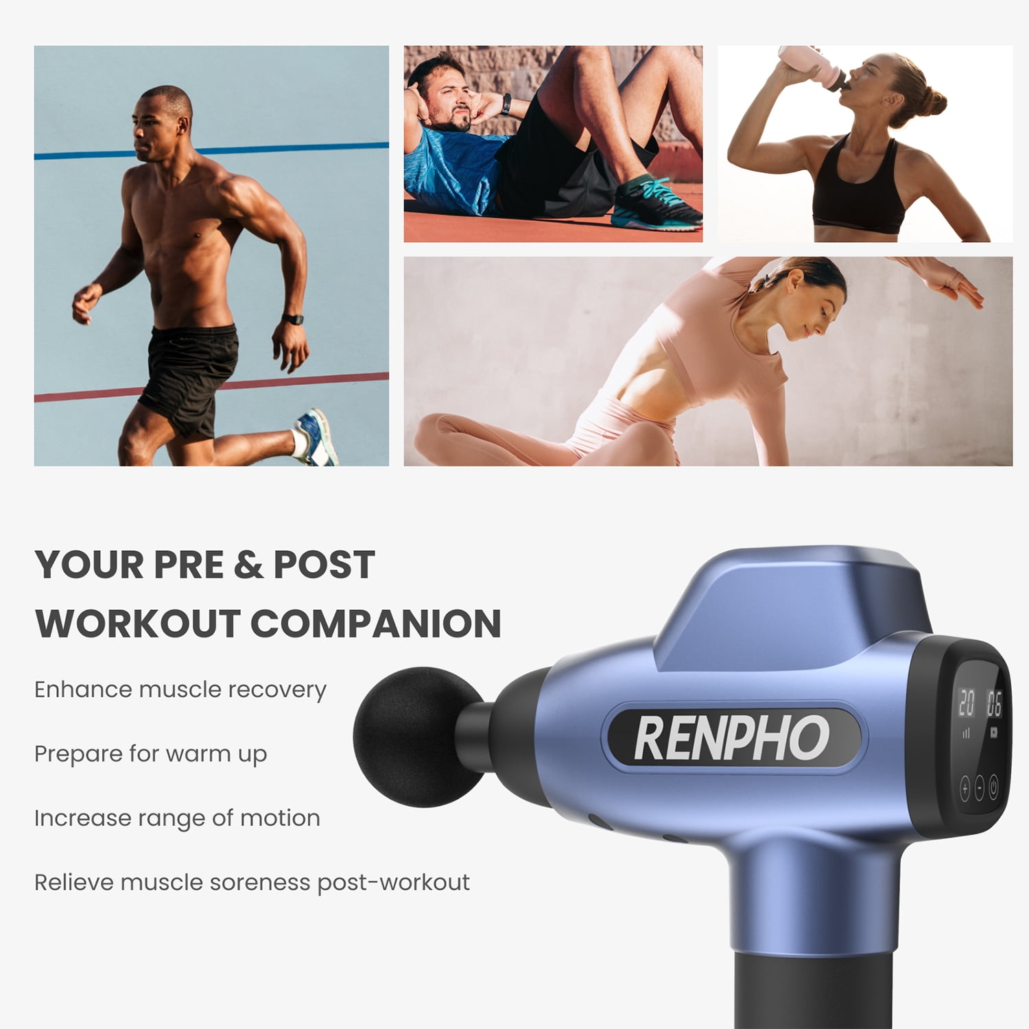 RENPHO Body Massager Muscle Massage Gun for Pain Relief Deep Tissue with 6 Massage Heads, FSA HSA Eligible, Fathers Day Gifts for Dad Men,  Dark Blue