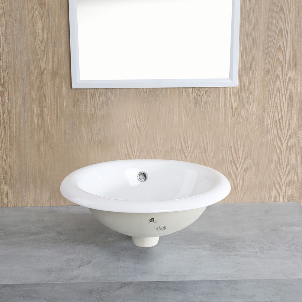 Kepooman 1004W Top Mount Vanity Sink, Porcelain Drop In Basin for Bathroom, White, 17" X 15"