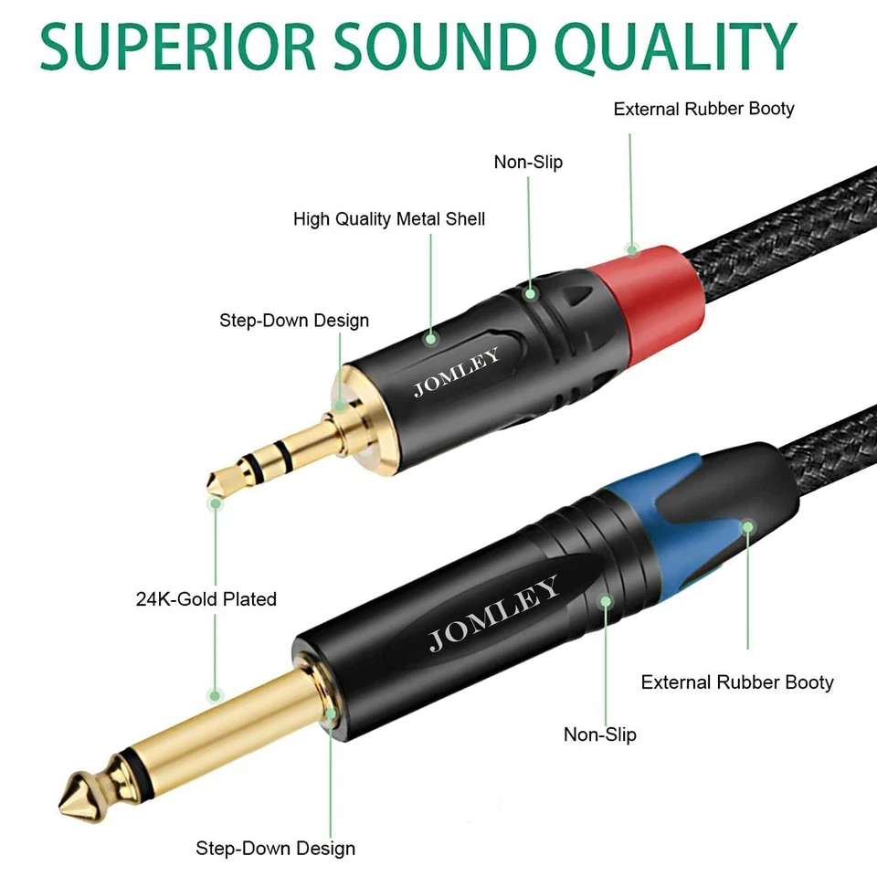 Jomley 1/4 Mono To 1/8 Stereo Cable, 1/8 Inch (3.5 Mm) Trs Stereo To 1