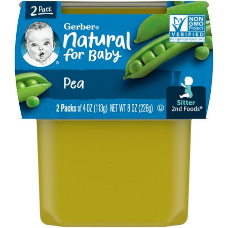 Gerber 2nd Foods Natural for Baby Baby Food, Pea, 4 oz Tubs (16 Pack)