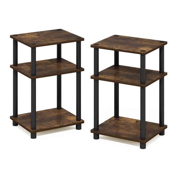 Furinno JUST 3-Tier Turn-N-Tube End Table in 2-Pack in Amber Pine/Black