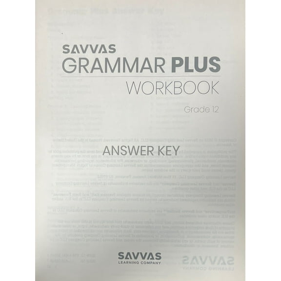 Savvas Grammar Plus Workbook Grade 12 Answer Key, c. 2023, 9781418398491, 1418398497