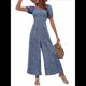 thumbnail image 2 of Mono de Verano 2025 para Mujer, Estilo Floral, Informal, Holgado, con Pierna y Corta. Azul XL, 2 of 9