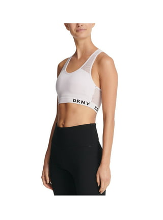 DKNY Womens Sport Logo Glitter Strappy-Back Low-Impact Sports Bra Clear  Combo XL