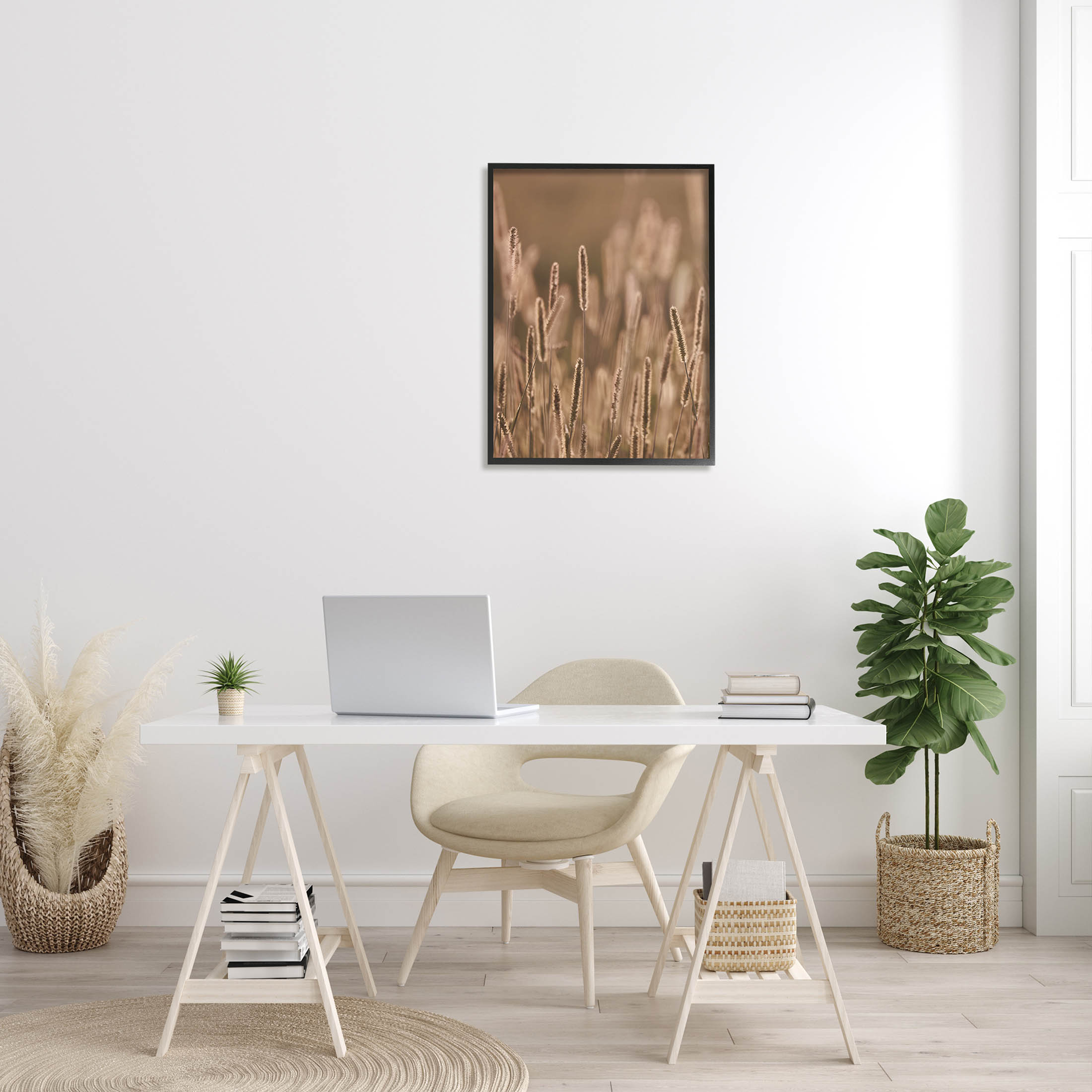 Rural Wheat Field Nature Botanical & Floral Photograph Black Framed Art Print Wall Art