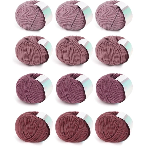 Yarn for Crocheting, 12 Premium Wool Yarns - 98% Wool 2% Cotton, 1.76oz, 164yds - Crochet Yarn for Clothes, Scarves, Blankets, Shawls (Purple Family)