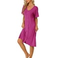 thumbnail image 2 of INSPIRE CHIC Women's Nightgown Button Down Soft Modal Short Sleeve Pajama Sleepshirts M Purplish Red, 2 of 6